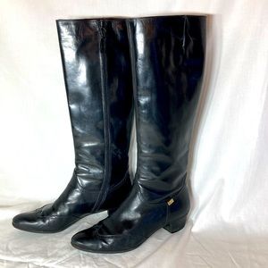 Salvatore Ferragamo Black Leather Wingtip Riding Boots, size 7AA